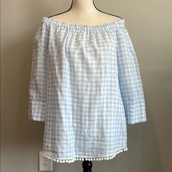 Sara Campbell Blue White Checkered Blouse - Picture 3 of 10
